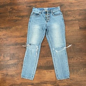 Billabong Button-fly, ripped-knee jeans
